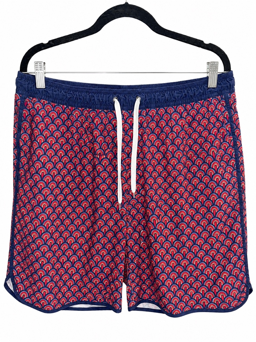Fair Harbor Men's Red and Navy Patterned Swim Trunks